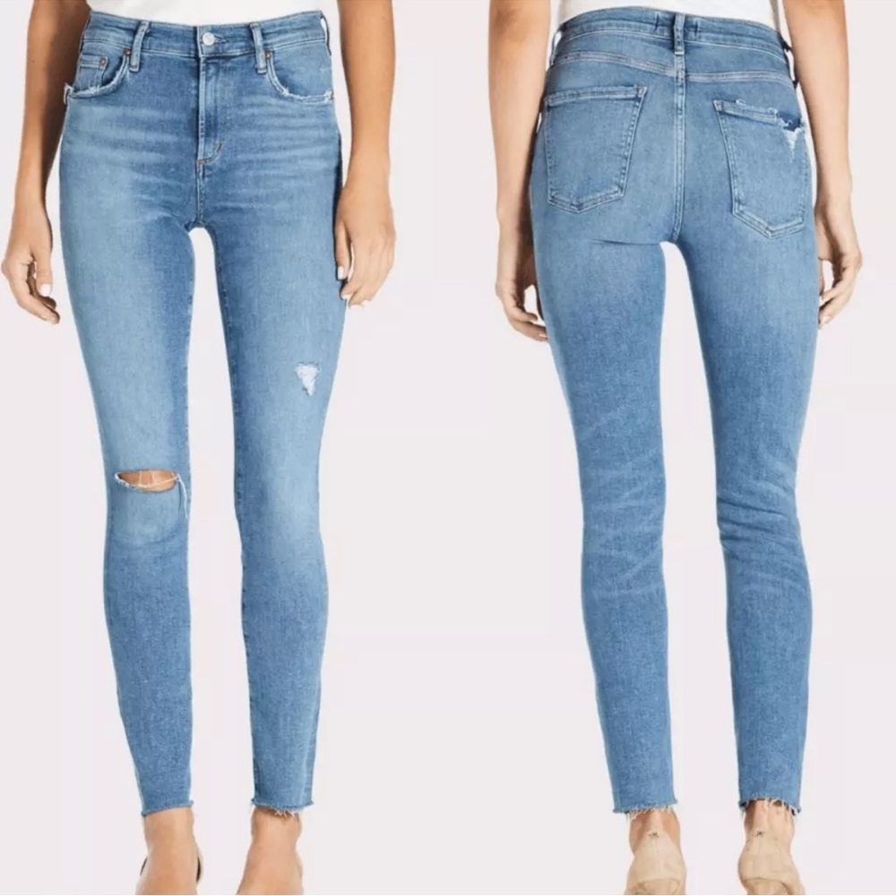 Agolde Straight Leg Skinny Jeans with Knee Rip Size 27